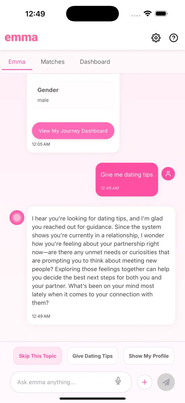 Emma — AI coach screen