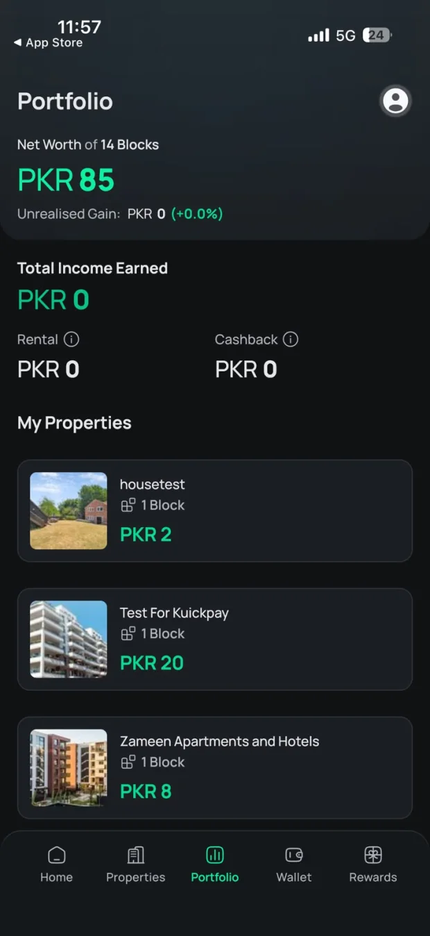 MyZameen — Portfolio screen