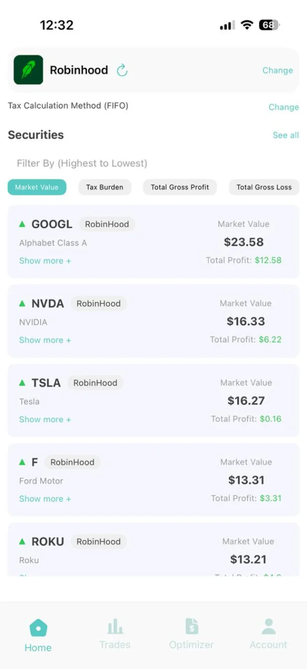 OllieTax — Securities screen