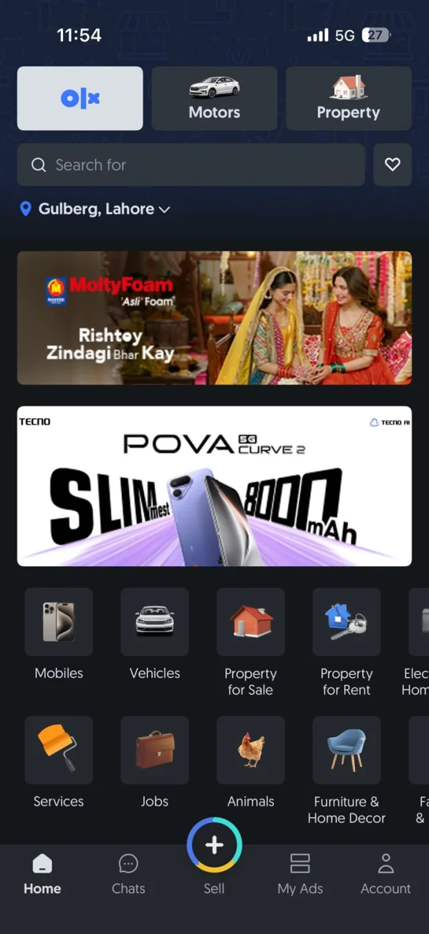 OLX Pakistan — Home screen