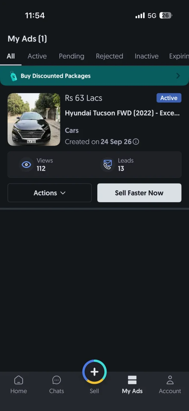 OLX Pakistan — My ads screen